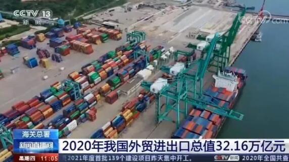 2020年貨物貿(mào)易進出口總值32.16萬億元人民幣，同比增長1.9%