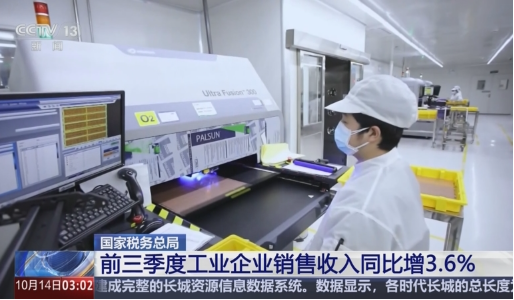 今年前三季度，全國工業(yè)企業(yè)銷售收入同比增長3.6%